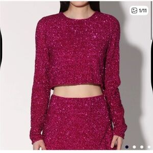 NWT Walter Baker Women's Sparkling Pink Megan  Crop Top magenta rush sequin